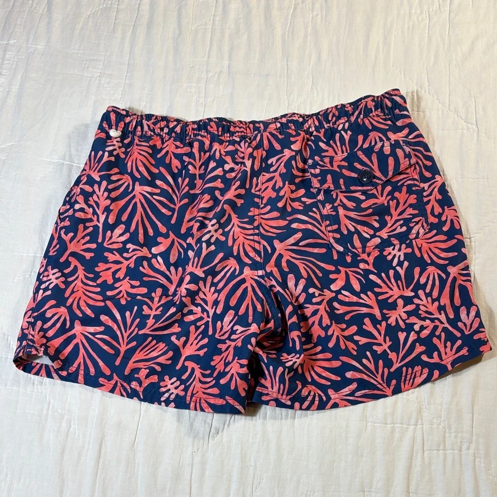 Men’s J. Crew Coral Branch Print Swim Trunks‎ Navy & Pink Size Large